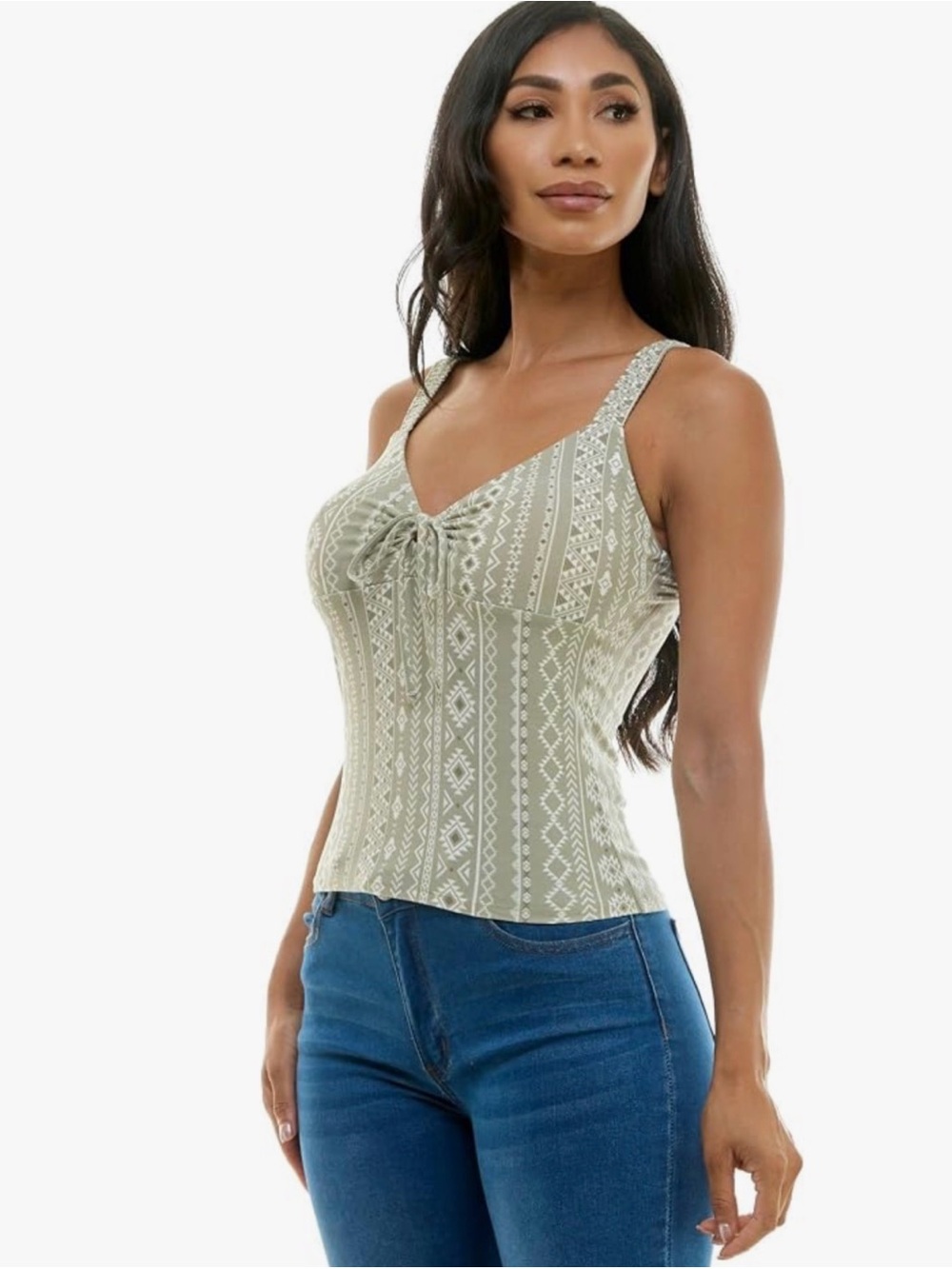 2 for $10 sale: Derek heart gray / green geometric Aztec pattern tank top - S